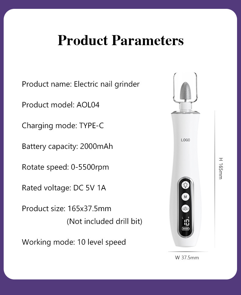 LED Display Electric Nail Polishing Machine Low Noise USB Charging Manicure Pedicure Nail File Set Electric Nail Drill