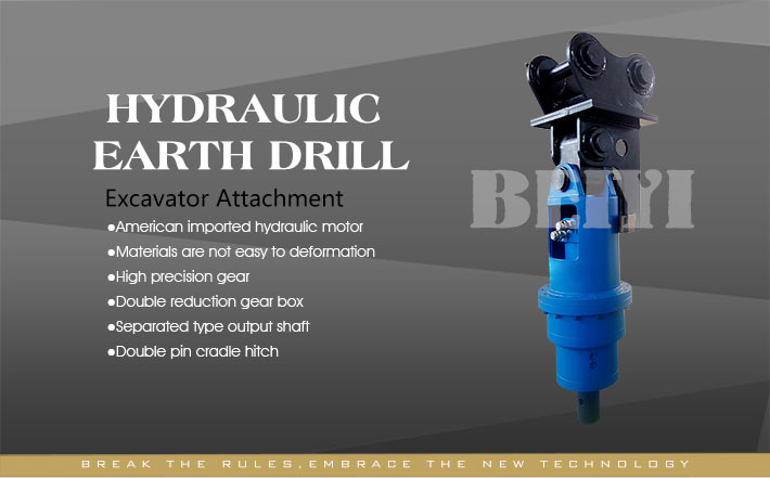 Excavator earth auger machine drilling attachment