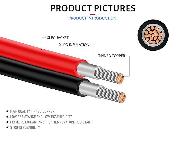 Fixed Wiring XLPO Insulation Material 4mm 6mm PV1-F Photovoltaic PV Solar Wire System