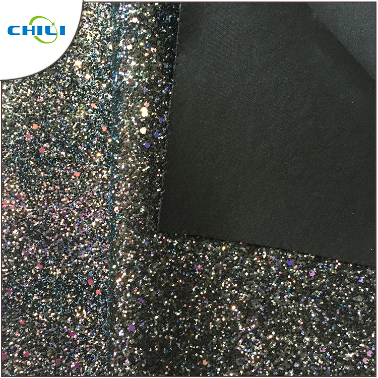 Flat Glitter Polyester Fabric Squares , Glitter Clothing Fabric Canvas Backing