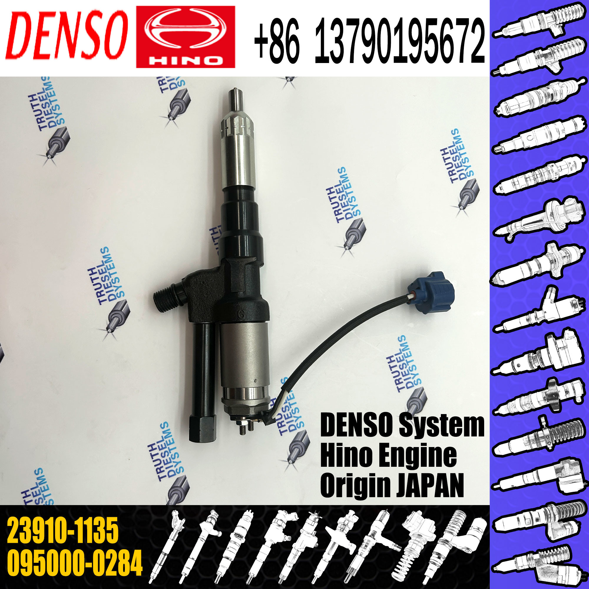 095000-0284 Diesel Engine Fuel Injector For HINO 23910-1136 23910-1135