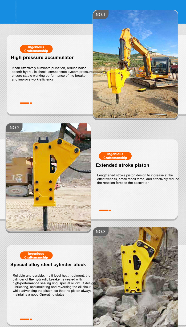 Mining Excavator Attachments Hydraulic Rock Breaker Stone Concrete Demolition