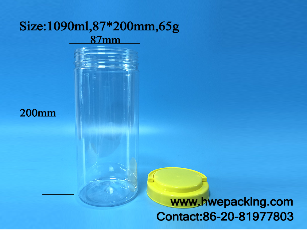 PET Food Canning Tall Smell Proof Airtight Plastic Jar For Chocolates Pasta