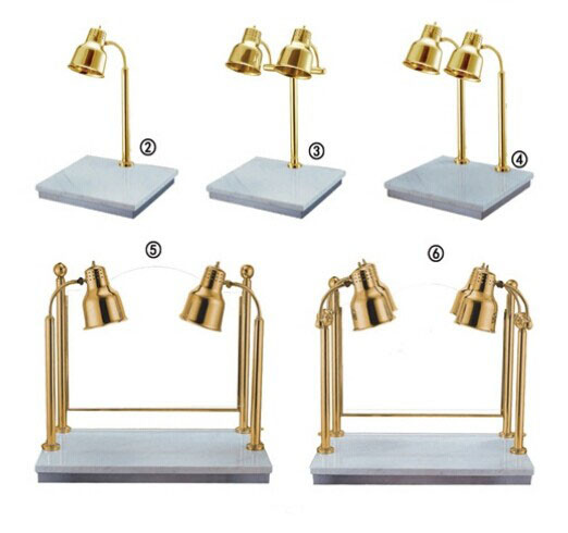 Gilded Food Warmer Lamp Station Commercial Buffet Equipment Marble Bottom Double Lamp