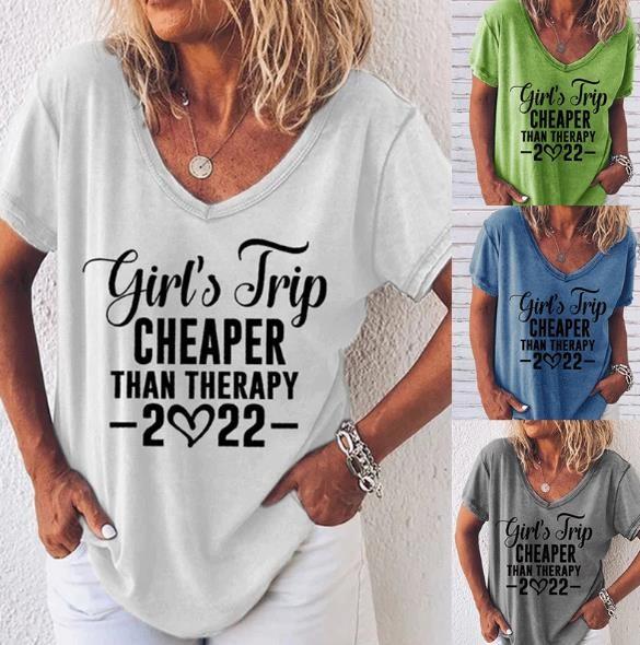 Small Business Ladies Stylish Tops Women'S Summer Print Short Sleeve V Neck T