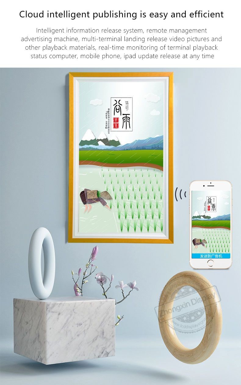 32inch Contrast 1920 X 1080 Pixels LCD Picture Frame Large Burlywood Frame Color HDMI/VGA/USB Connectivity