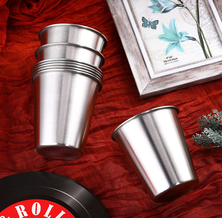 2Pc 304 Stainless Steel Cup 13.52oz 400ml Water Cup Unbreakable Shatterproof Metal Drinking Tumbler For Bar Restaurant Gold