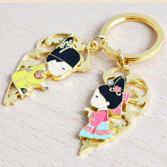 Custom Design Couple Keychain Set Trolley Coin Keychains Tokens with Soft Enamel Finish for Branding Needs