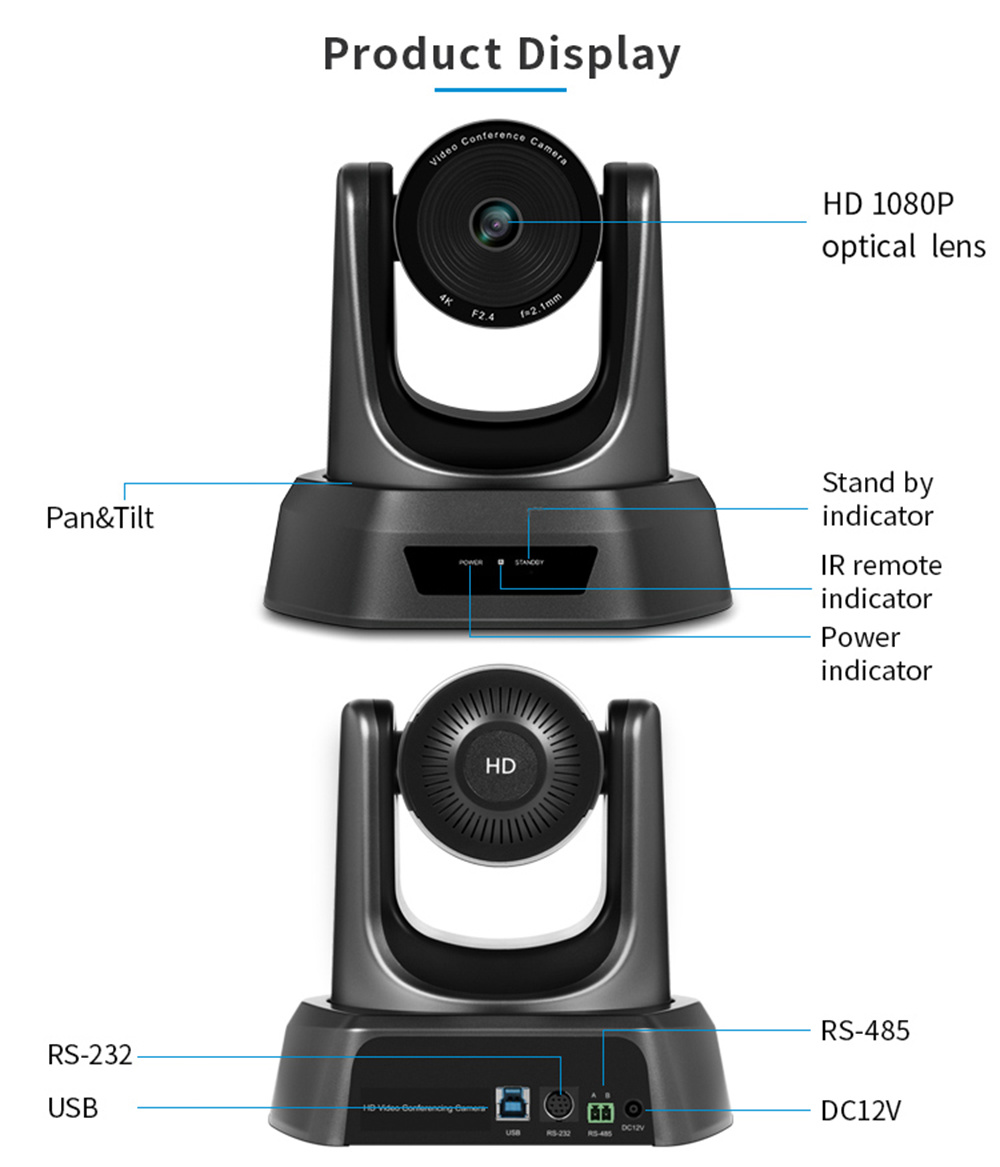 2021 Newest Factory High Quality 1080P USB Hdm PTZ Video Conference Camera 4K Optional with RS-422 and RS-232 Control Interface
