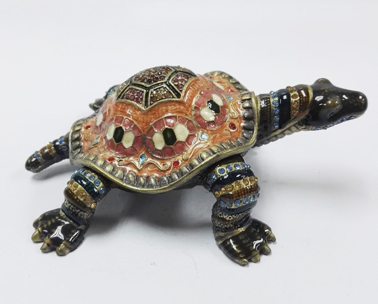 Classical turtle metal jewelry box diamond jewelry box ring box painted dressing table decorations