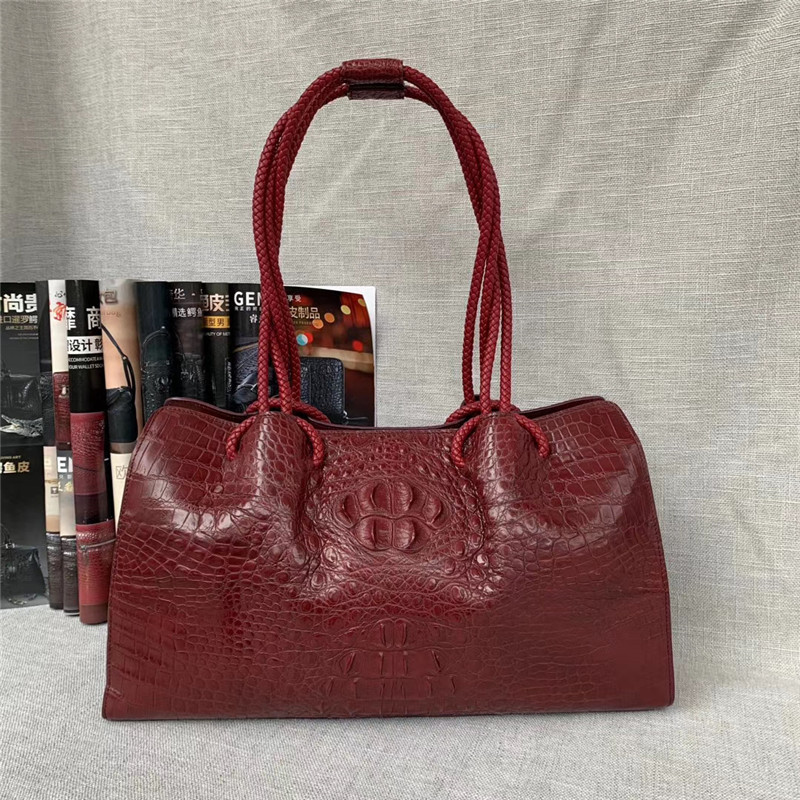 Genuine Alligator Leather Lady Large Totes Exotic Crocodile Skin Female Top-handle Handbag Women Single Shoulder Bag