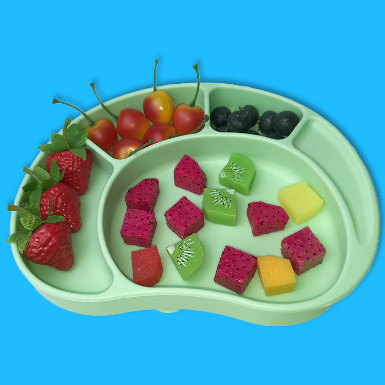 Baby Tableware Feeding Plate Customized Shape Food Grade Green Divided
