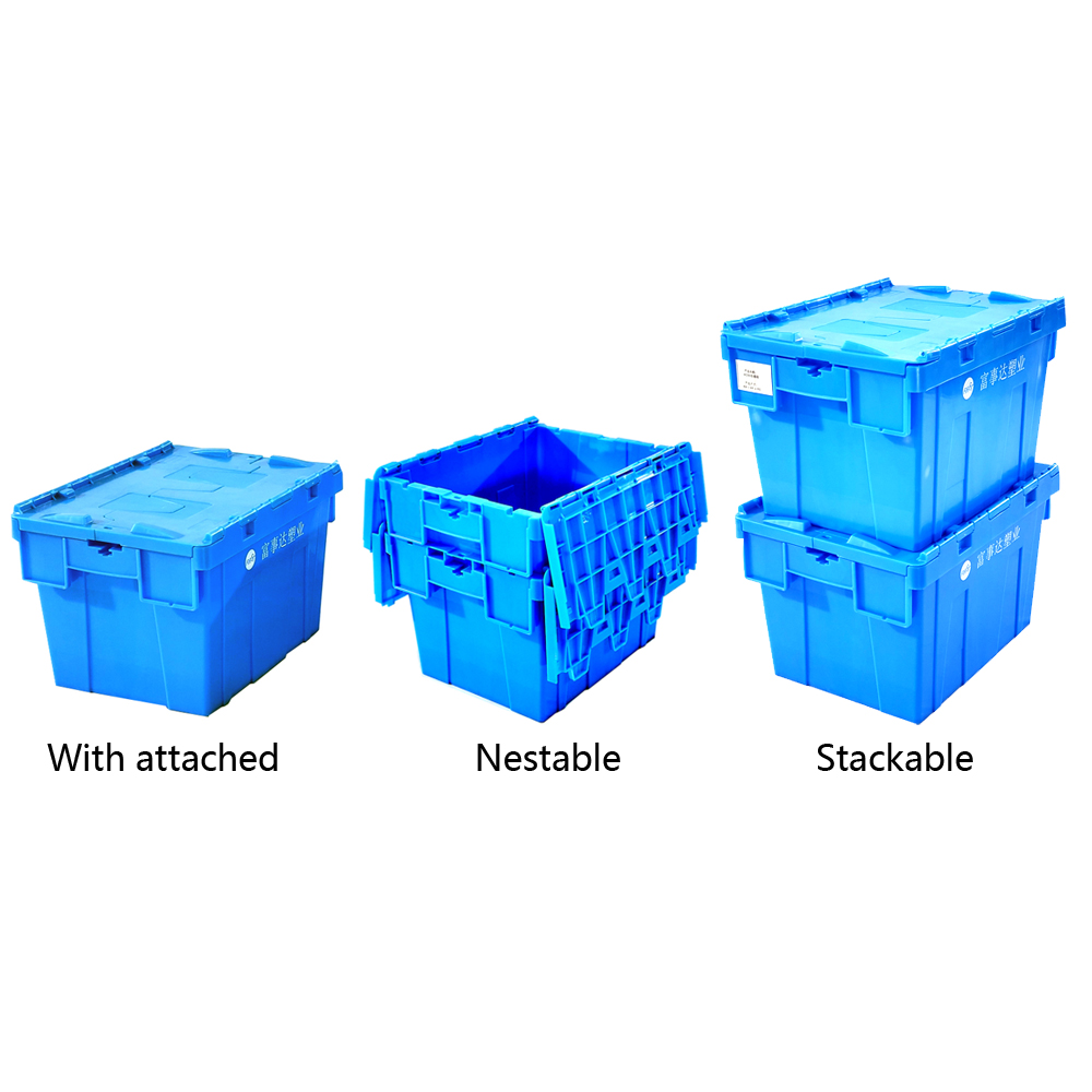 Heavy Duty Stackable Nesting HDPE Plastic Crates With Attached Lid Totes 67 ltr