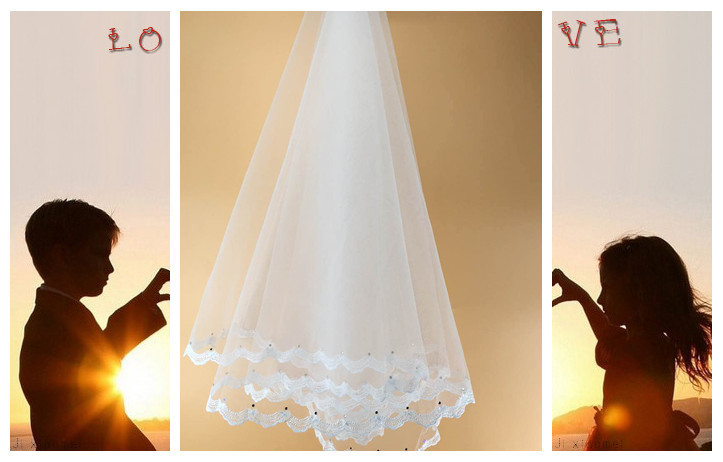 Embroidery lace with bead Ivory/White Bridal Veil with Rhinstone Wedding Accessories