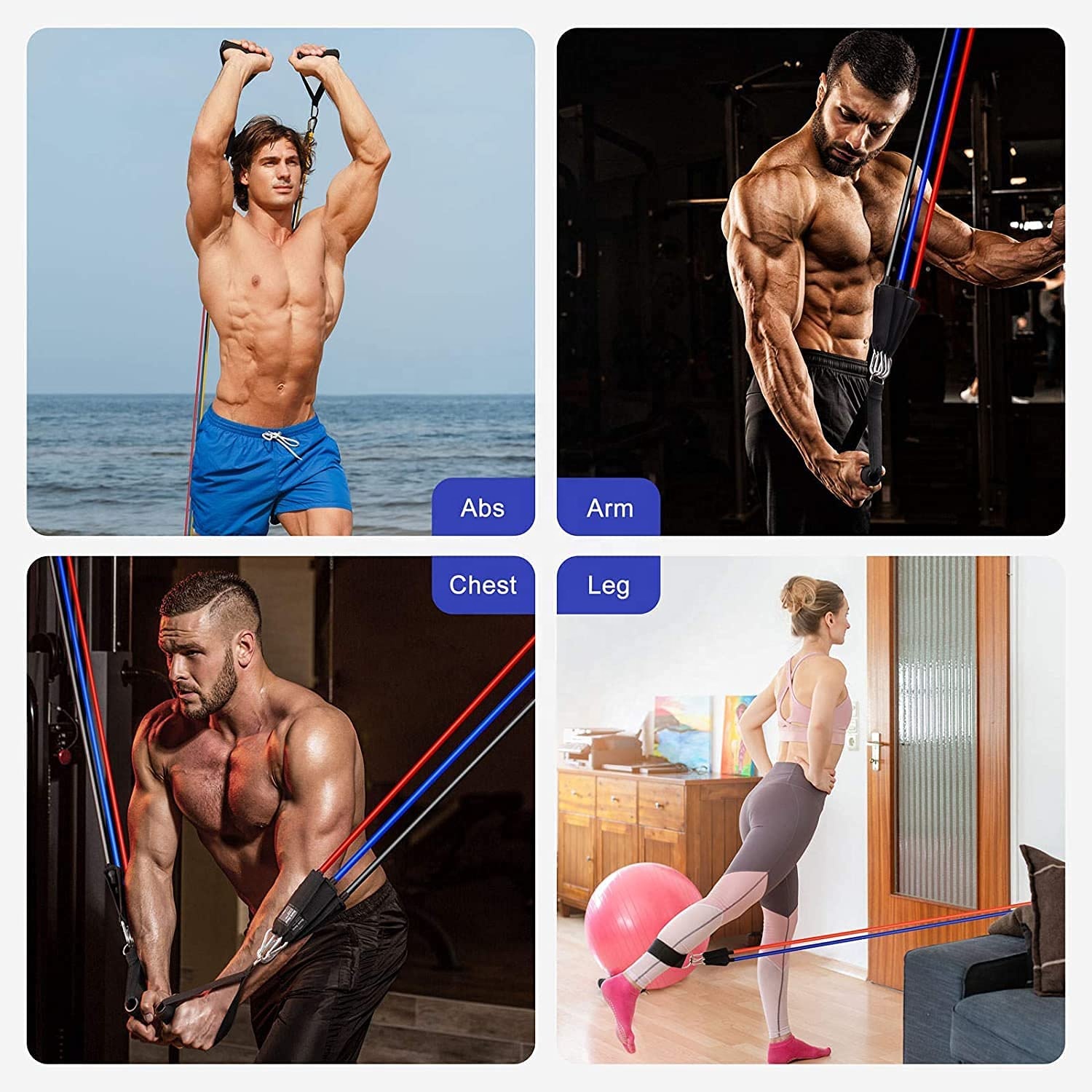 customized 1.2m 11pcs Resistance Bands Set With Foam Handles