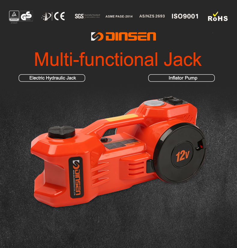 2 in 1 car repair tool for electric hydraulic car jacks and car tire inflator pump made in china.