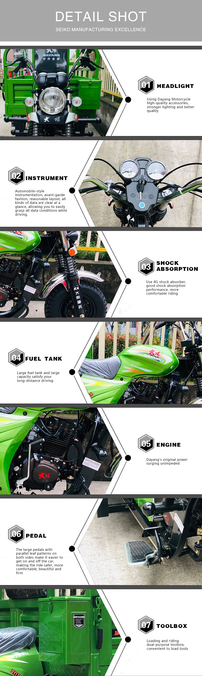 Front/Rear Tire 5.0-12 Heavy Duty Battery Powered Cargo Bike Tricycle with 175cc Engine
