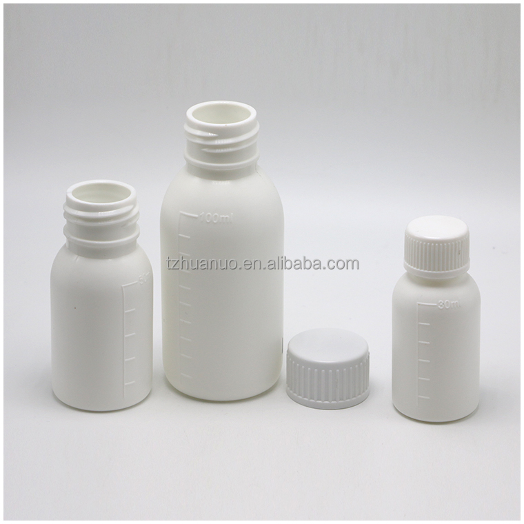 30mL/50mL/100mL PP White Liquid Medicine Bottle with Scaled Body and Screen Printing