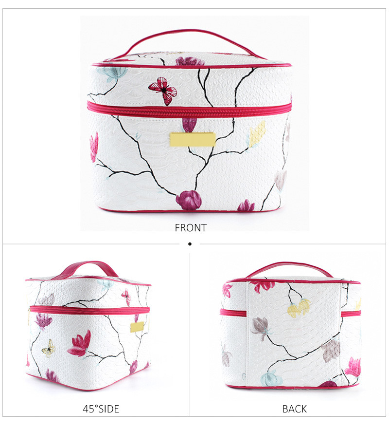 Floral Round Cylinder Bucket Travel Toiletry Bag