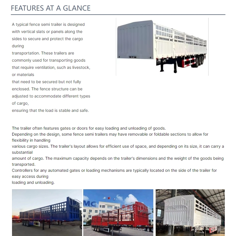 High-Performance Fence Semi Trailer For Secure Transport Of Livestock Animals And Heavy Load