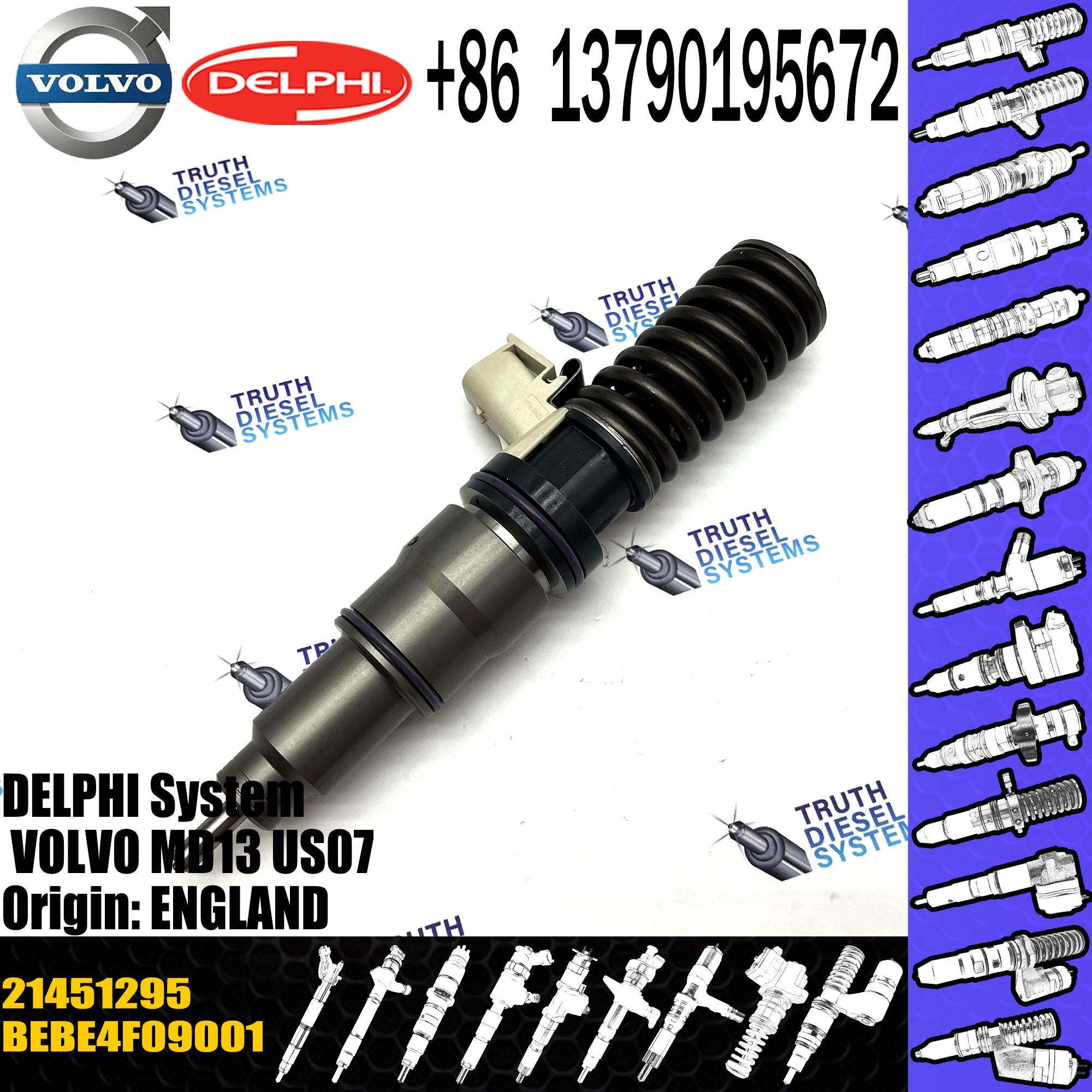 21451295 85013152, 85003656 New Diesel Fuel Injector For VOL TRUCK MD13 US07 E3.3, 21451295 BEBE4F09001