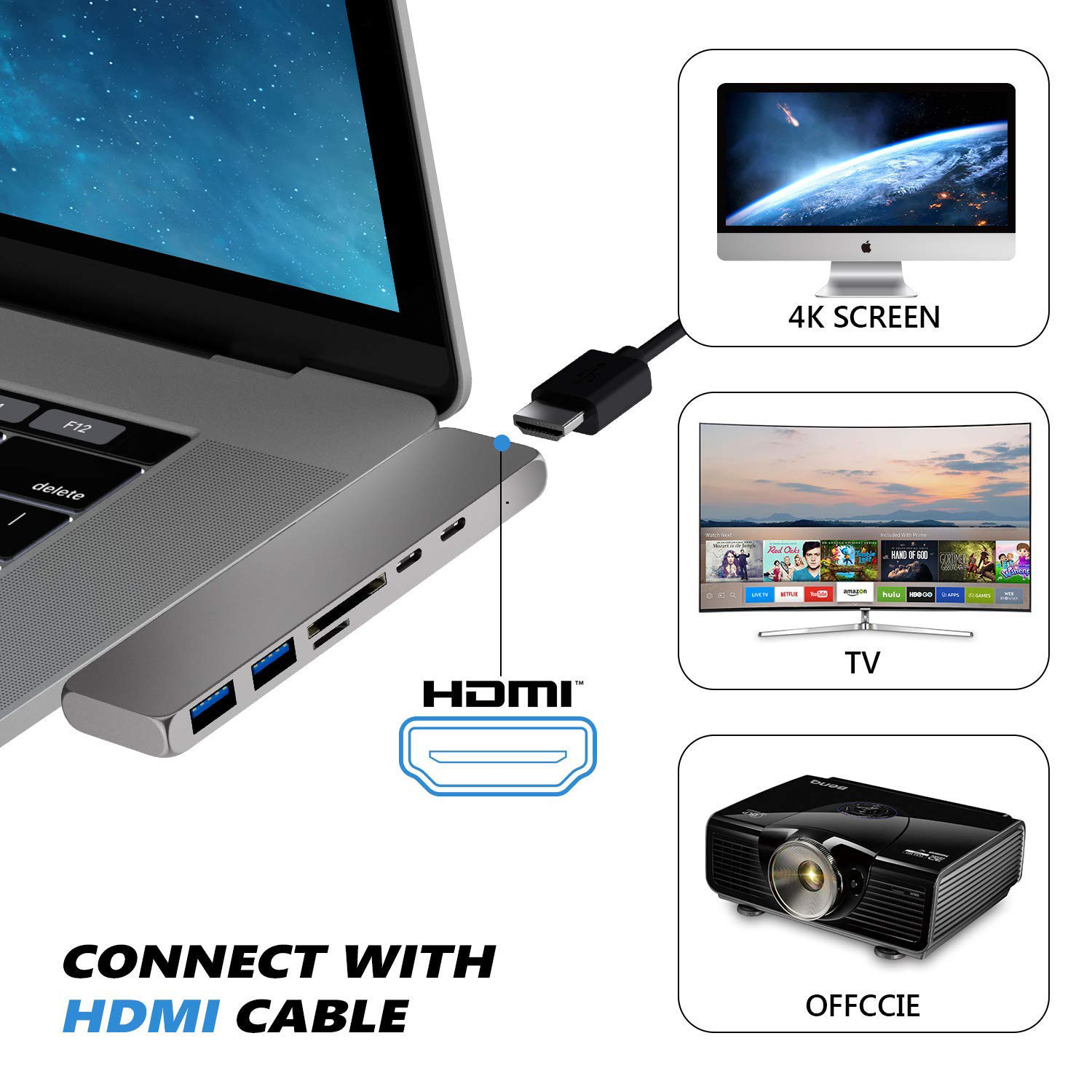 Amazon 2018 Aluminum Thunderbolt 3 USB-C Hub USB Driver 7 Ports Dual Type C Hub 4K Type C 100W PD charging