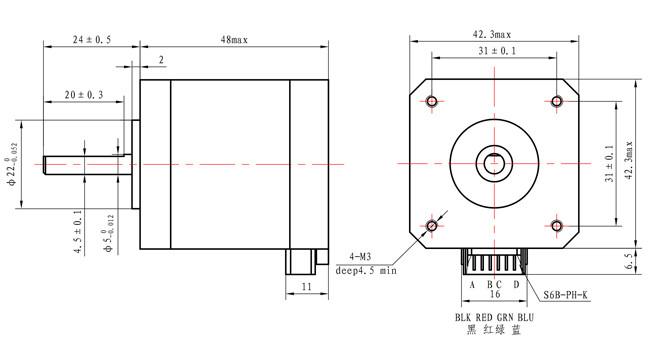 550mN.M 2 Phase 3.0V DC Nema 17 Hybrid Stepper Motor 42x42mm