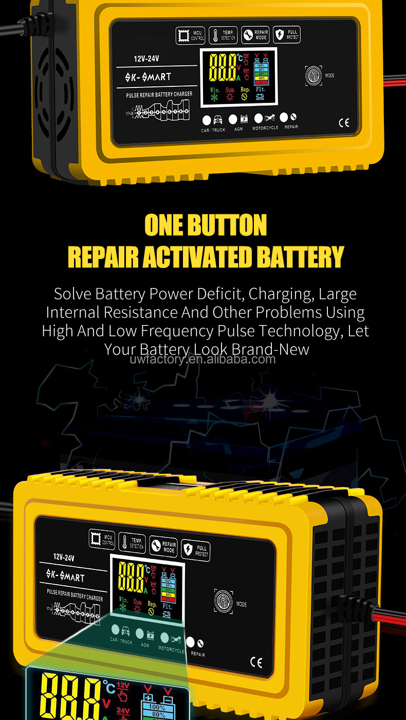 12V 24V Lithium Lead-Acid Battery Charger for E-Bike Scooter Motorcycle Overvoltage Protection Input 12V/10A