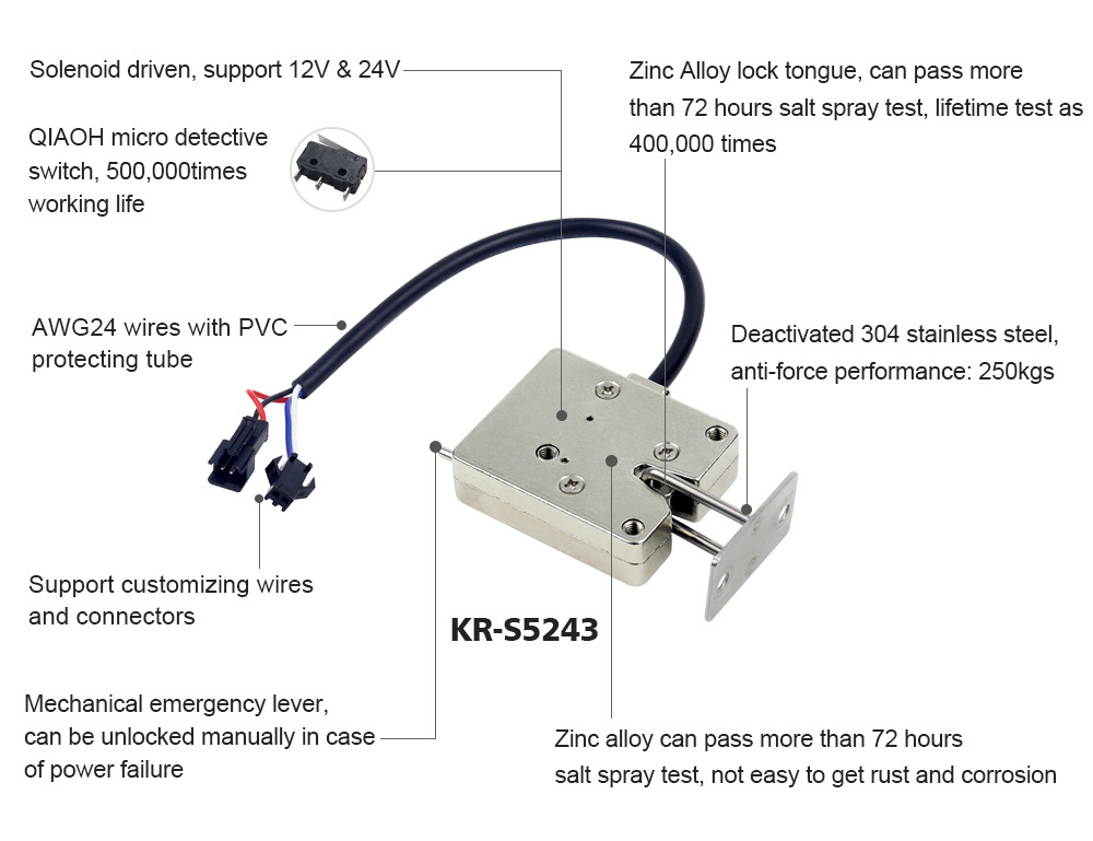 DC 12V / 24V Mini Solenoid Cabinet Lock For Metal Mailbox