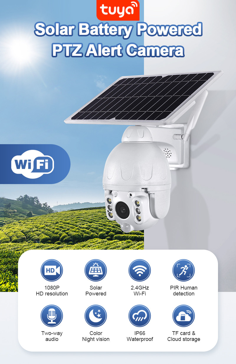 TUYA Smart 2MP Solar Panel PTZ IP Dome WIFI Camera PIR IP66 1080P HD Battery