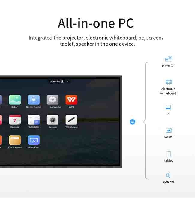 Black 4K Flat Panel Smart Board 86in All In One Touch Whiteboard