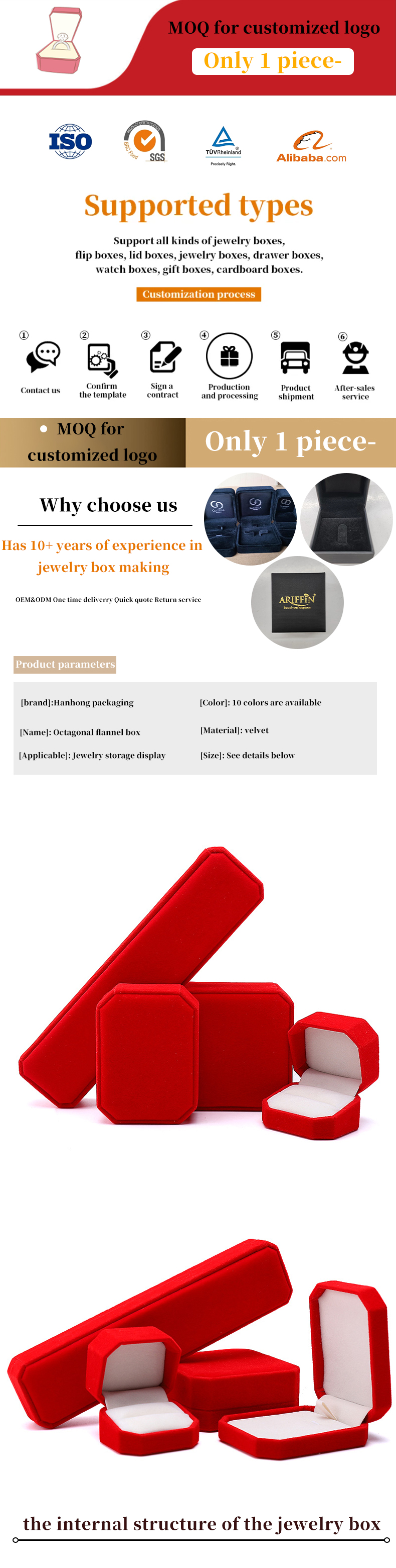 Jewelry Package Red Flannelette Customized Size Box for Necklace Bracelet and Ring