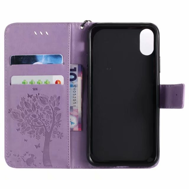 iPhone X Wallet Flip Leather Case Cover with Lucky Tree Embossed