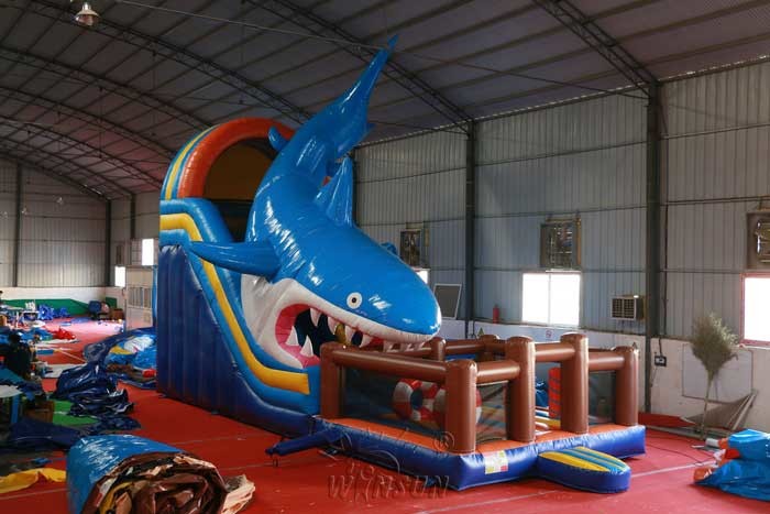 Water Resistant Massive Inflatable Dry Slide Shark Themed 12x4x6.5m