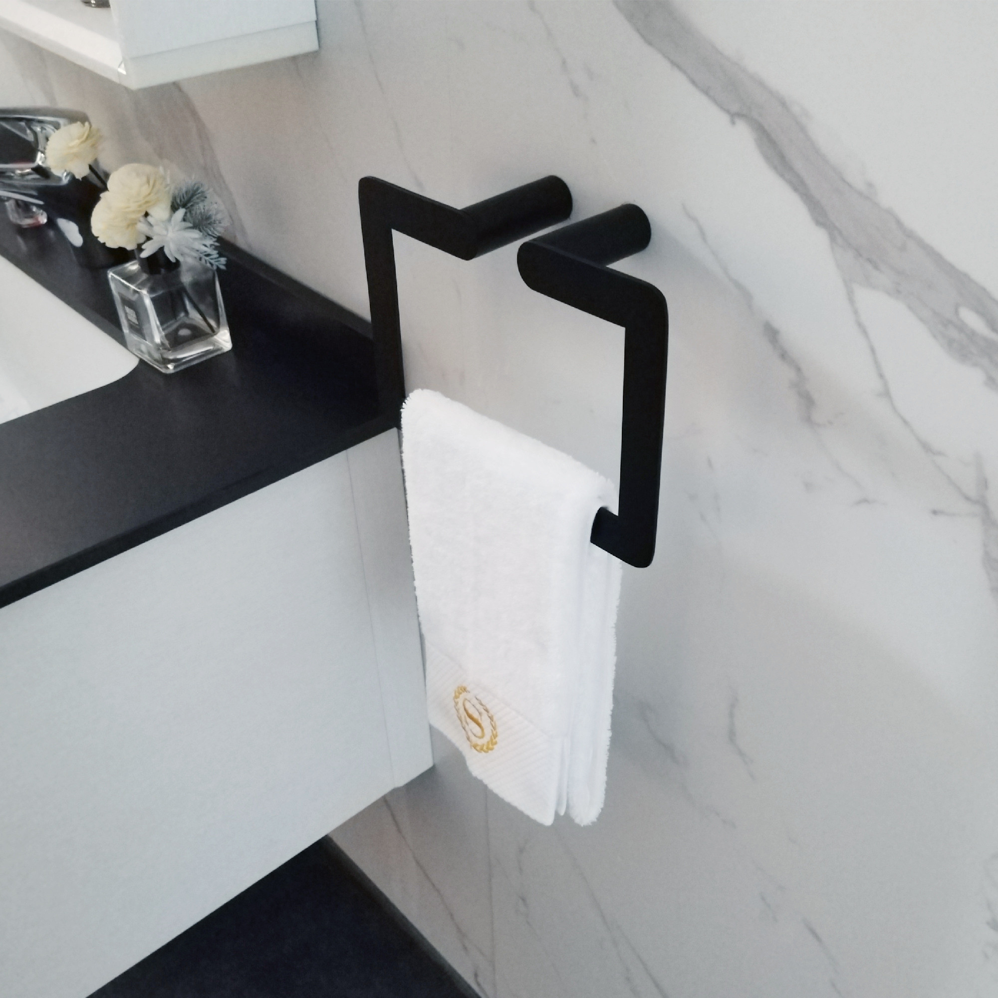 ODM Black Bathroom Towel Rings Hand Towel Holder Wall Mounted