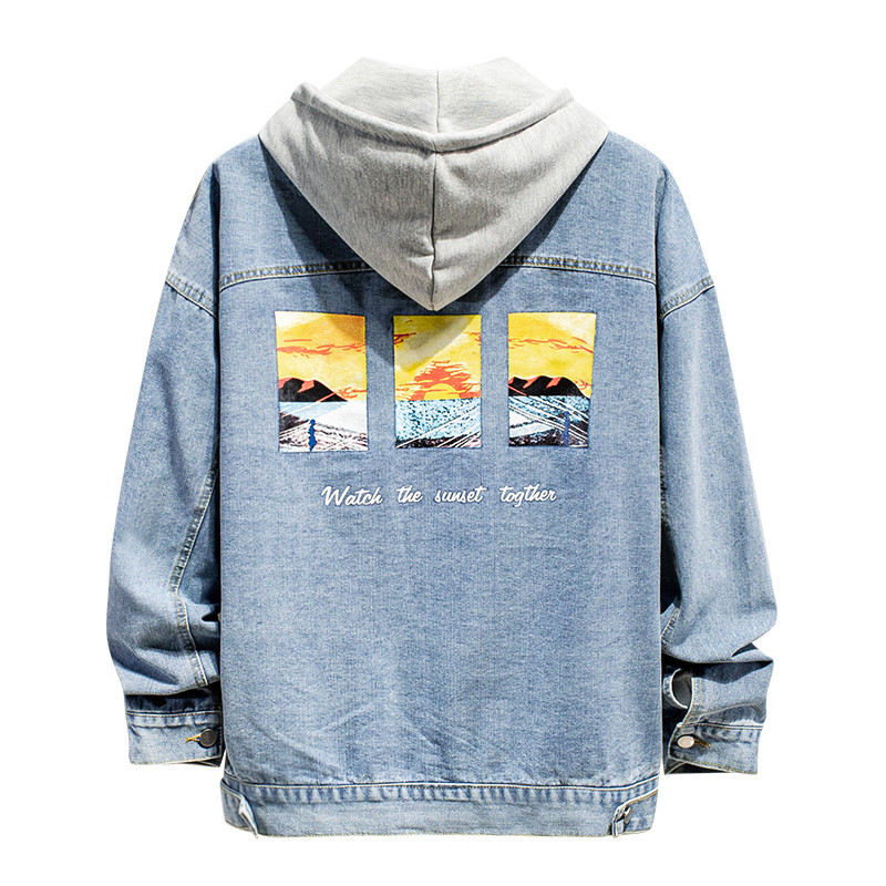 Blue Denim Casual Jeans Men Jackets Long Sleeves 100% Polyester
