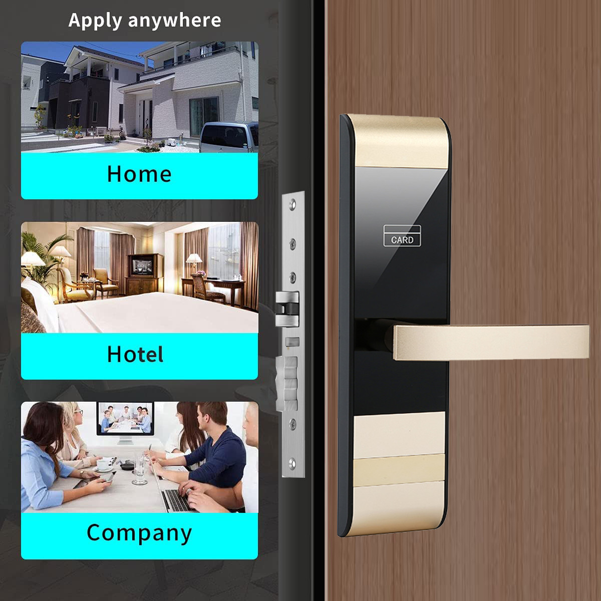 Gold RFID Intelligent Door Lock Mortise Smart Code Lock