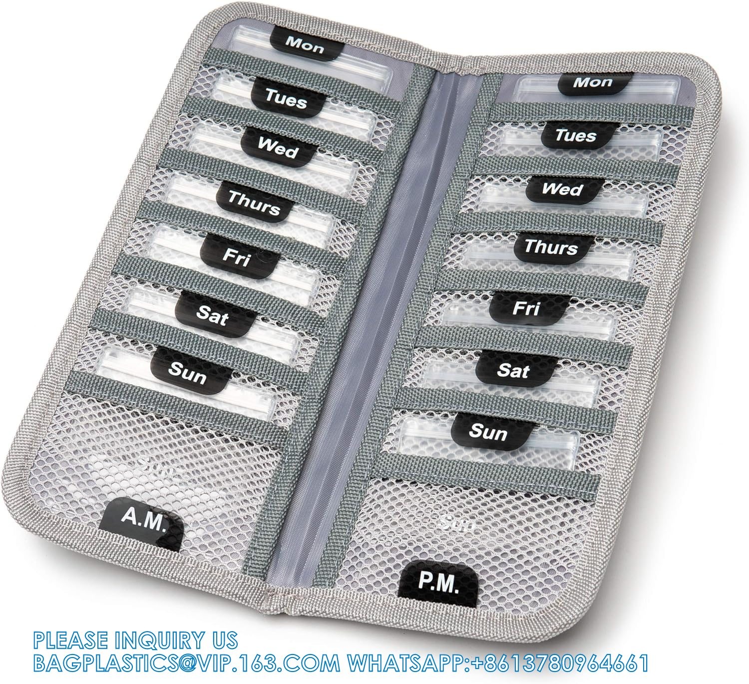 Pill Organizer + Supplement Case For OTC Medicine, Prescription + Vitamins - 14 Labeled Monday-Sunday Pouches