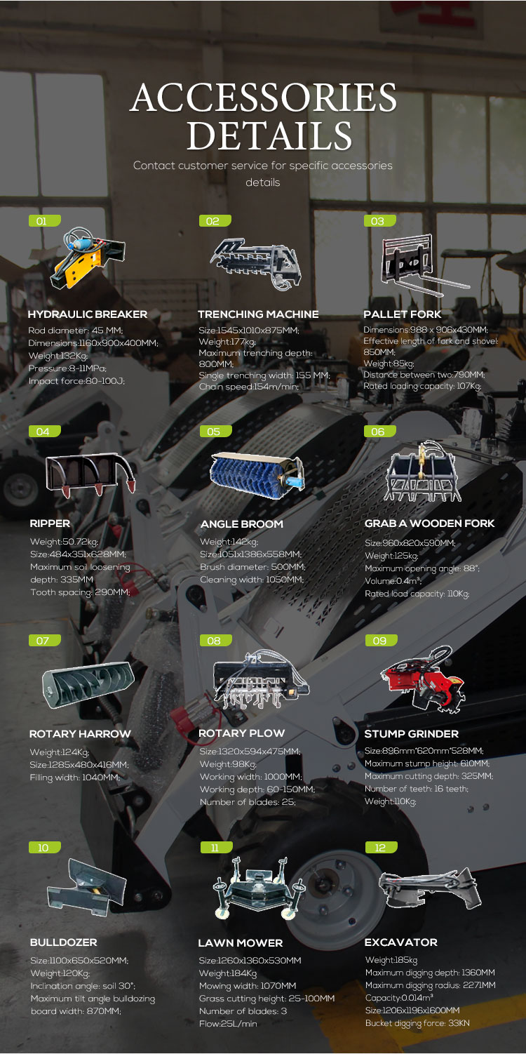 Electric Start Skid Steer Loader with 1Ton Capacity and Heavy Duty Crawler Design