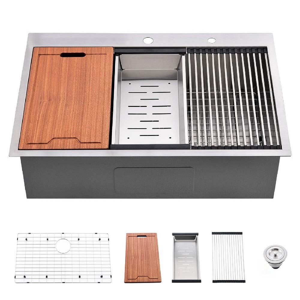 Brushed Stainless Single Bowl Workstation Kitchen Sink Drop In Kitchen Handmade Sink