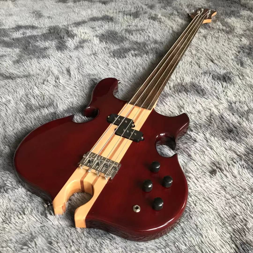 Custom Grand ALEM Mark King Deluxe Custom 4 Strings Neck Through Body Cut Bottom Heart WALNUT Guitar Bass