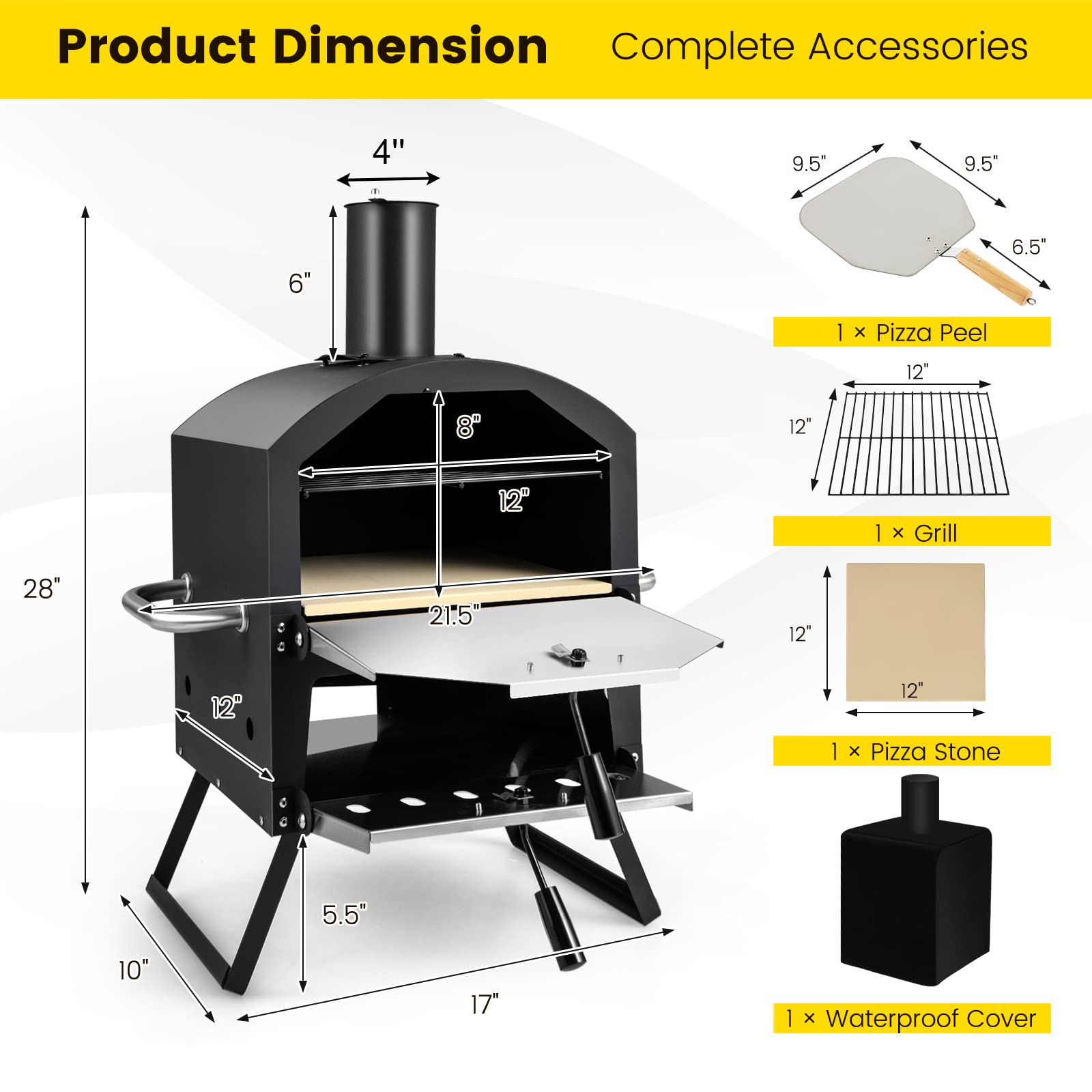 Waterproof Cover Included 2-Layer Wood Fired Pizza Oven with 30*30*1.0cm Pizza Stone