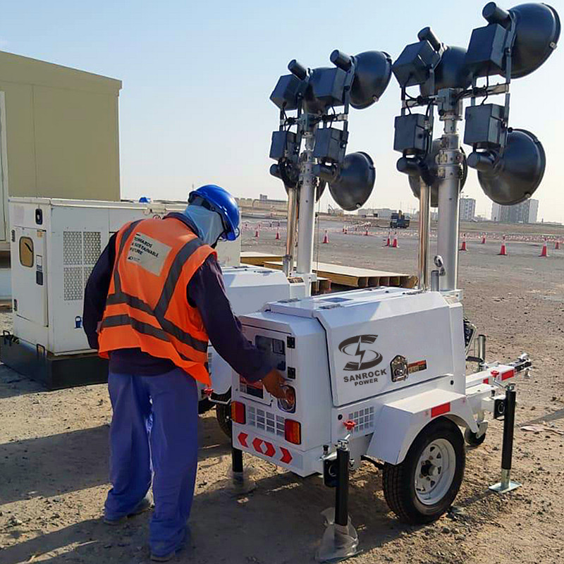 1305W Solar Powered Portable Light Towers LED Mobile Light Tower For Construction Sites