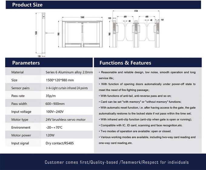 SUS304 RS485 Swing Turnstile Gate Rfid Stainless Steel Turnstiles 1
