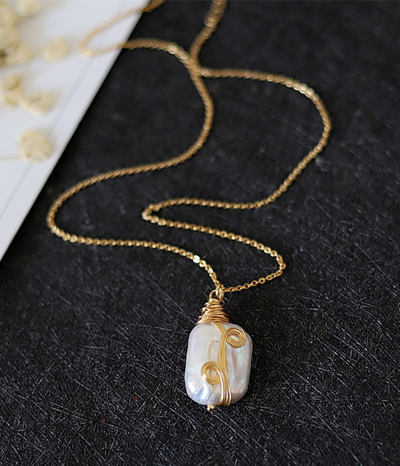Fashion Freshwater Baroque Pearl Necklace For Women Baroque Pearl Metal Charm Pendants Choker Neaclace Jewerly Set