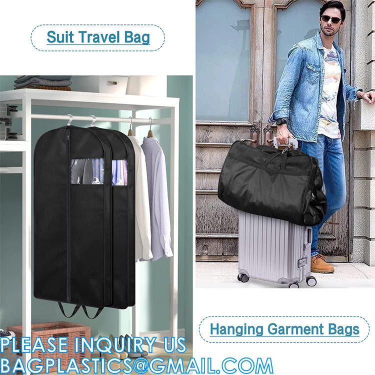 Carry On Garment Bag For Business Travel Canvas Leather Men Suit Cover, Non Woven Dust Cover Bags