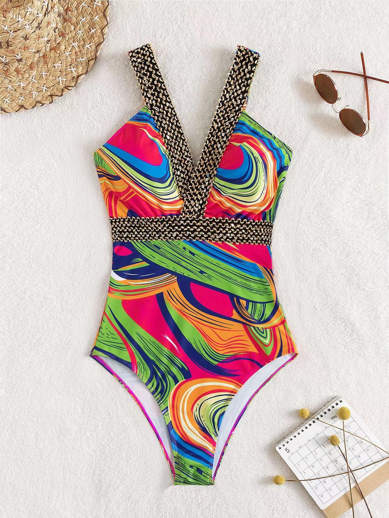 Color Ladies One-Piece Swimsuit Openwork Bikini Sexy Beach Hot Spring lady Swimsuit purple colur V neck sexy typ
