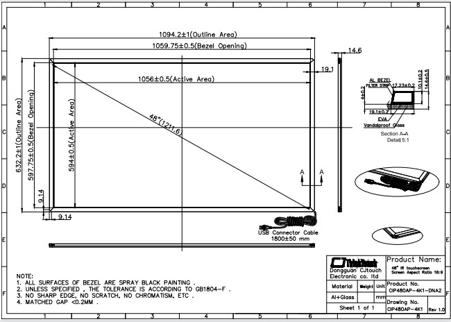 Ultra thin Multitouch Infrared Touch Screen 10 Touchpoints IR Touch Display