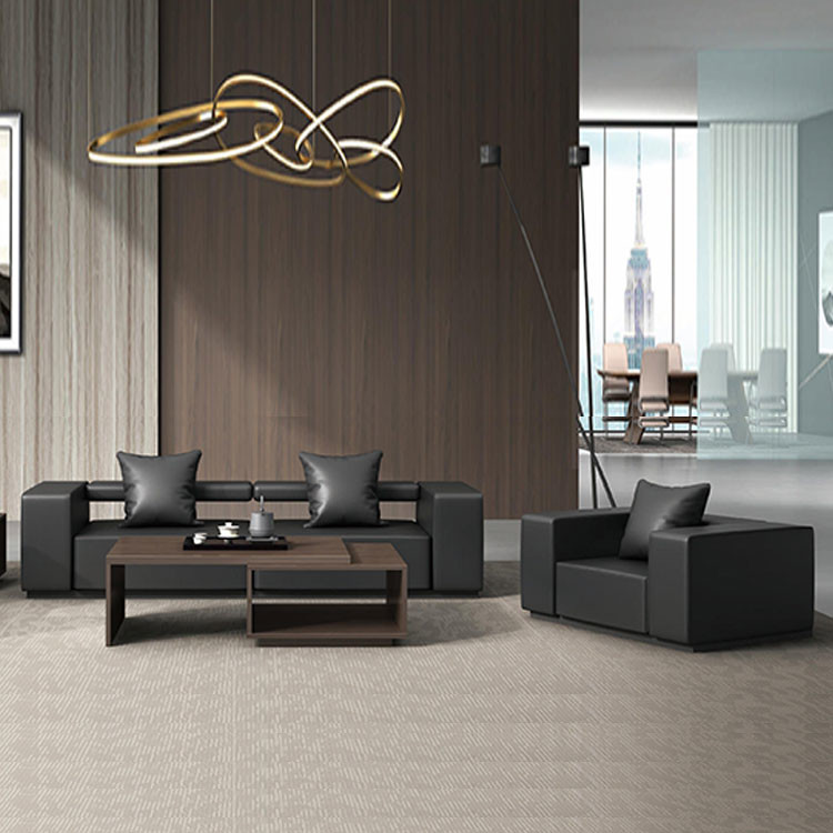 3 Seat Office Furniture Sofa Lounge Set Black Leather Modular