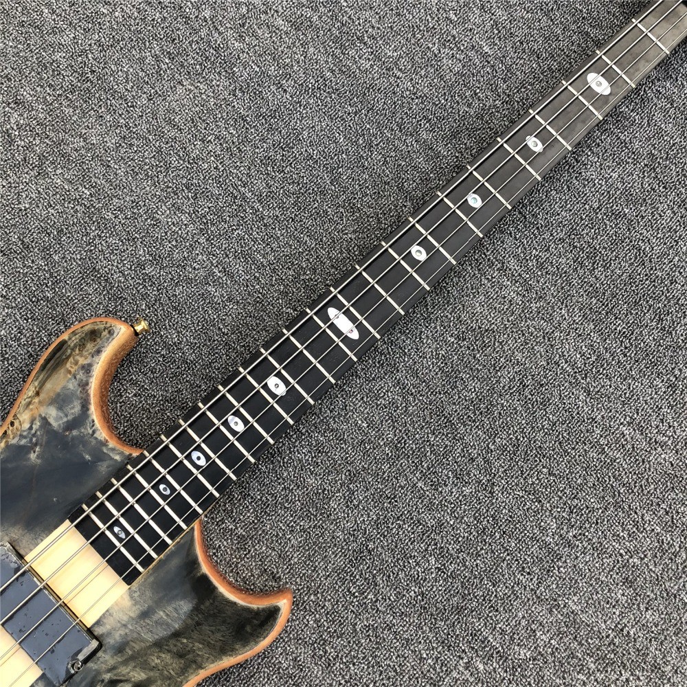 Free shipping Burst Maple top 4 strings Bass Guitar,Neck through body,Ebony fingerboard active pickups Electric bass